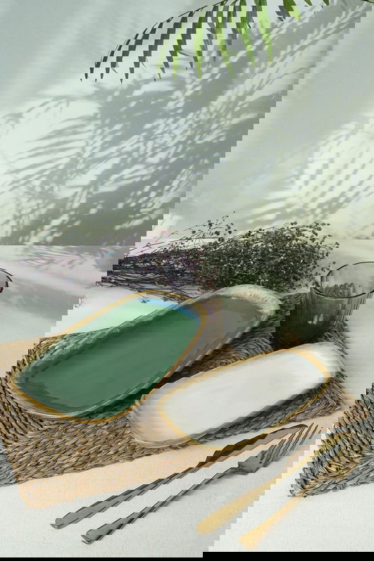 Set platouri servire, Keramika, 275KRM2228, Ceramica , Nu absoarbe apa, Verde