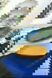 Set platouri servire, Keramika, 275KRM2227, Ceramica , Nu absoarbe apa, Muștar / Albastru