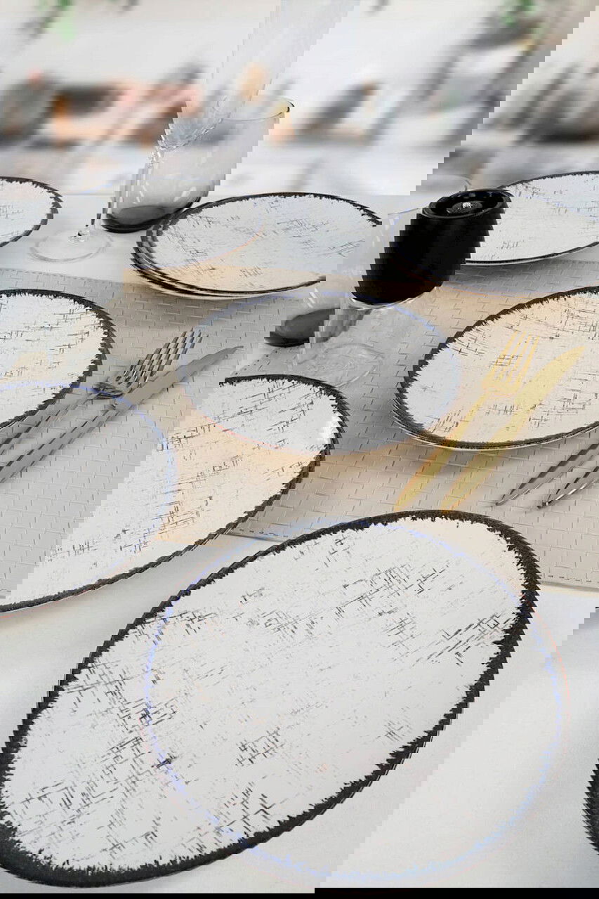 Set farfurii pentru desert, Keramika, 275KRM1264, Ceramica , 20 cm, 6 piese, Crem/Negru