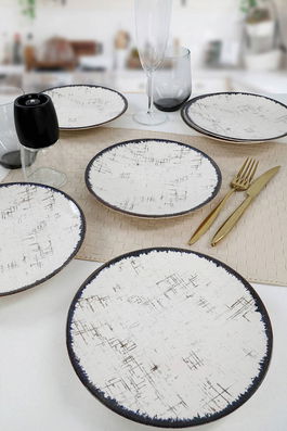 Set farfurii pentru desert, Keramika, 275KRM1264, Ceramica , 20 cm, 6 piese, Crem/Negru