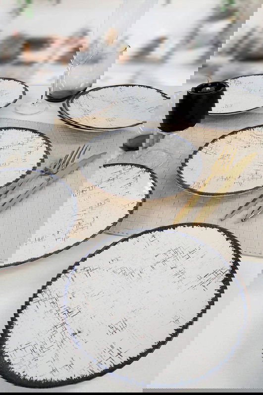 Set farfurii pentru desert, Keramika, 275KRM1264, Ceramica , 20 cm, 6 piese, Crem/Negru