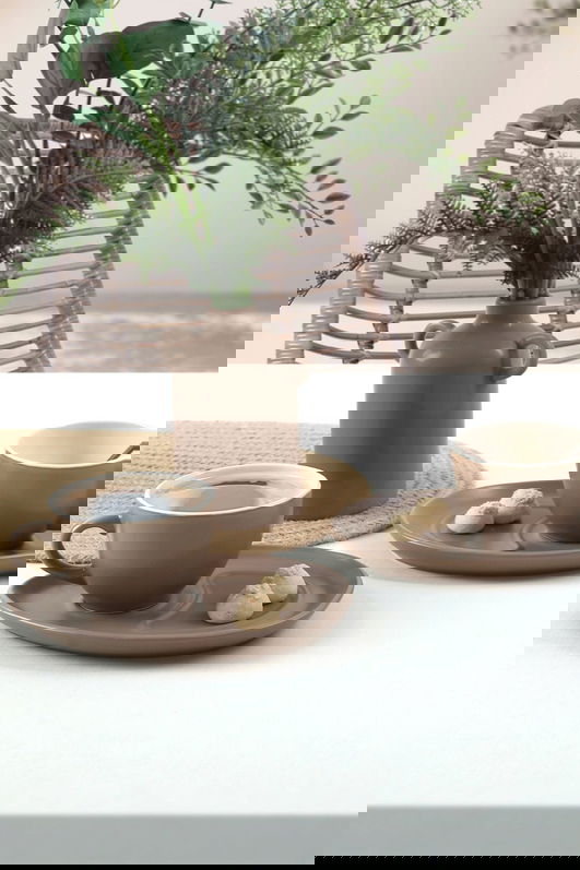 Set cesti de cafea, Keramika, 275KRM1946, Ceramica , Nu absoarbe apa, Taupe deschis