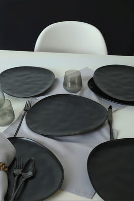 Set farfurii, Keramika, 275KRM2167, Ceramica , Nu absoarbe apa, Negru mat