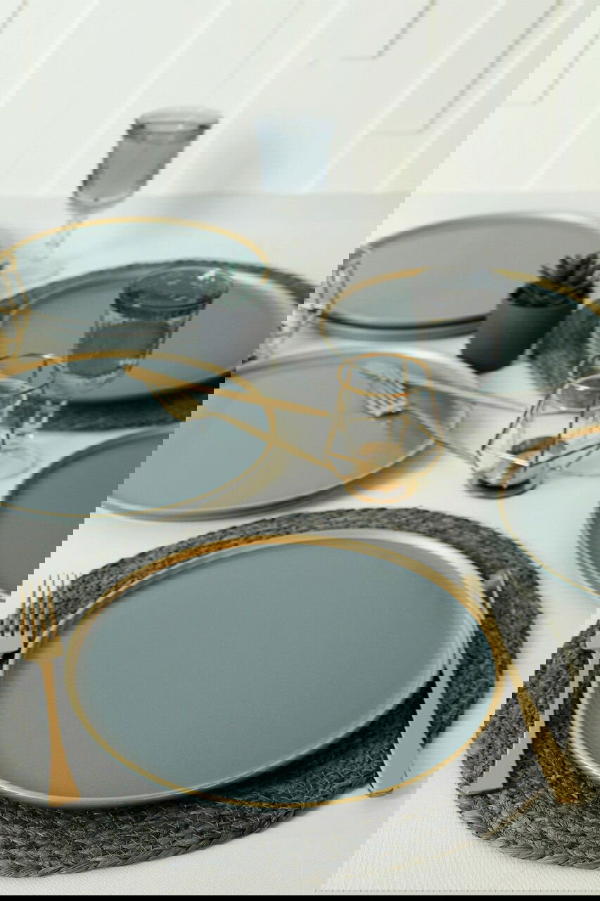 Set platouri servire, Keramika, 275KRM2162, Ceramica , Nu absoarbe apa, Verde