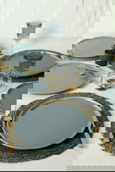 Set platouri servire, Keramika, 275KRM2162, Ceramica , Nu absoarbe apa, Verde