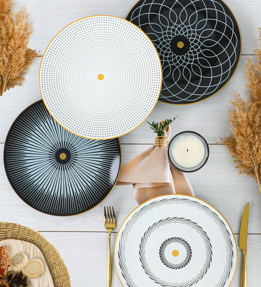 Set platouri servire, Keramika, 275KRM1345, Ceramica , Nu absoarbe apa, Alb/Negru