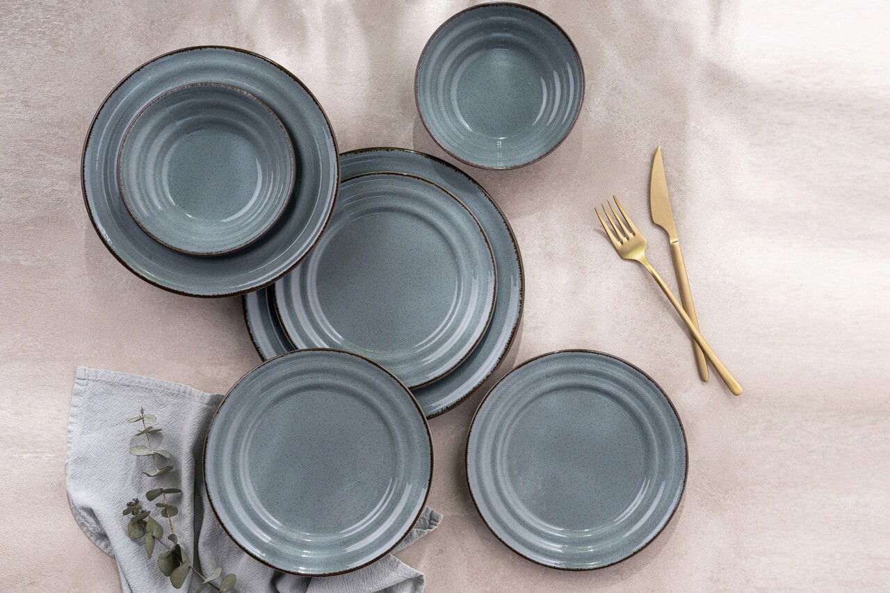 Serviciu de masa, Rekitchen, 513RKT1110, Portelan , Farfurie intinsa 25x25x2 cm, Albastru