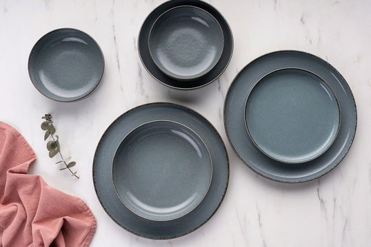 Serviciu de masa, Rekitchen, 513RKT1109, Portelan , Placă de serviciu: 27 x 27 x 2,5 cm (6 bucăți), Albastru