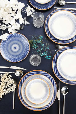 Serviciu de masa, Beros, 973BRS3145, Portelan , Farfurie intinsa 25 cm, Alb/Albastru