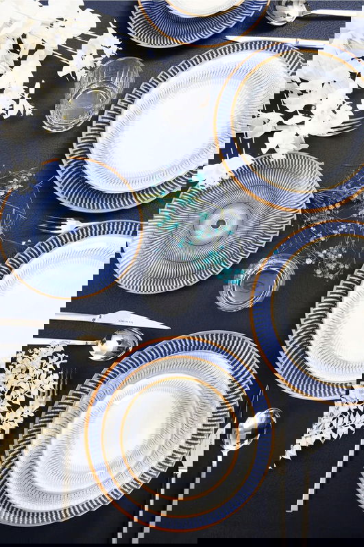 Serviciu de masa, Beros, 973BRS3145, Portelan , Farfurie intinsa 25 cm, Alb/Albastru