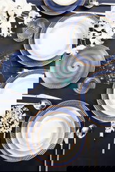 Serviciu de masa, Beros, 973BRS3145, Portelan , Farfurie intinsa 25 cm, Alb/Albastru