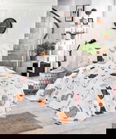 Set cuvertura pique Single, L'essentiel Maison, Hello Cats, Bumbac, White / Black / Orange / Blue / Pink