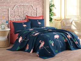 Set cuvertura pique dubla, L'essentiel Maison, Big Filamin, Bumbac, Dark Blue / Pink / Green / White