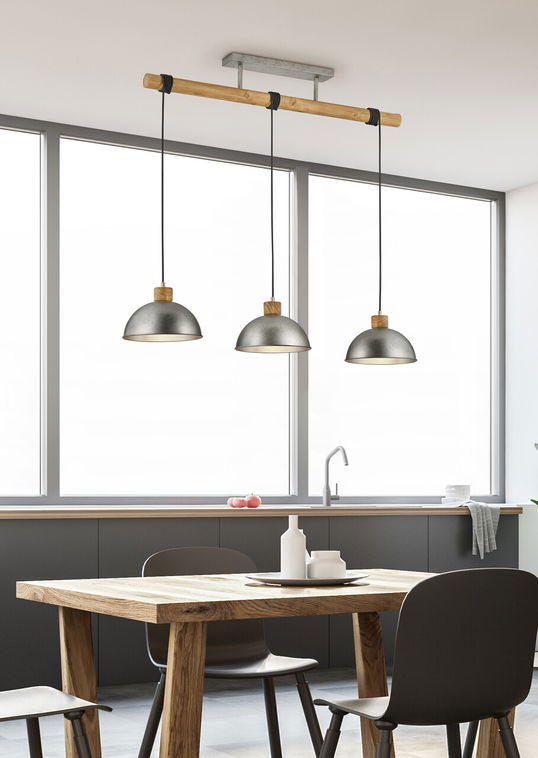 Lustra Delhi, TRIO, 107.5x25.5x215 cm, 42W, 3x E27, metal, argintiu/natur