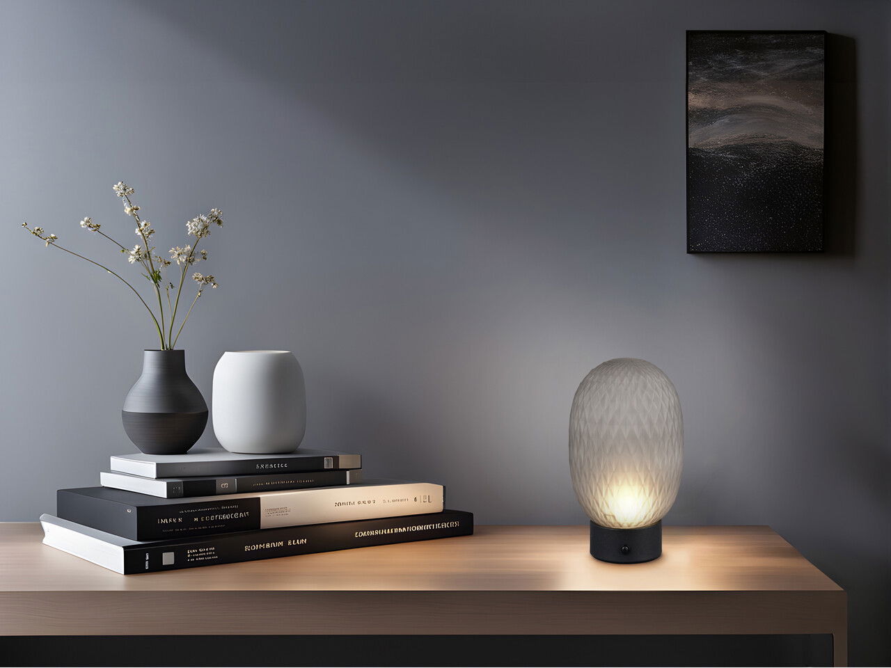 Lampa de masa Facette, TRIO, 17.5x28.5 cm, 25W, 1x E27, metal, negru mat/gri