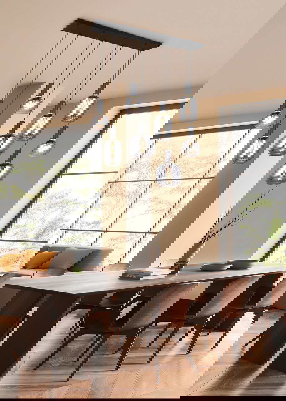 Lustra Diva, TRIO, 115x20x150 cm, 10W, 8x E27, metal, negru mat/argintiu