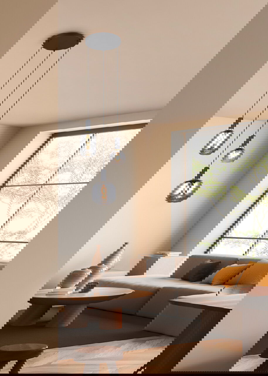 Lustra Diva, TRIO, 38.5x30x150 cm, 10W, 3x E27, metal, negru mat/argintiu