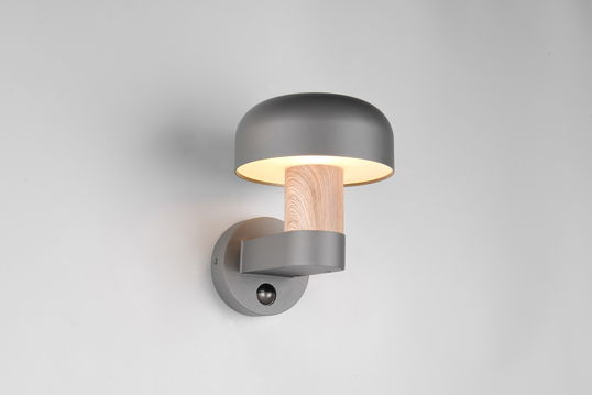 Aplica de perete pentru exterior cu senzor Fraser, TRIO, 19x25x24.5 cm, 10W, 1x E27, aluminiu, gri/natur