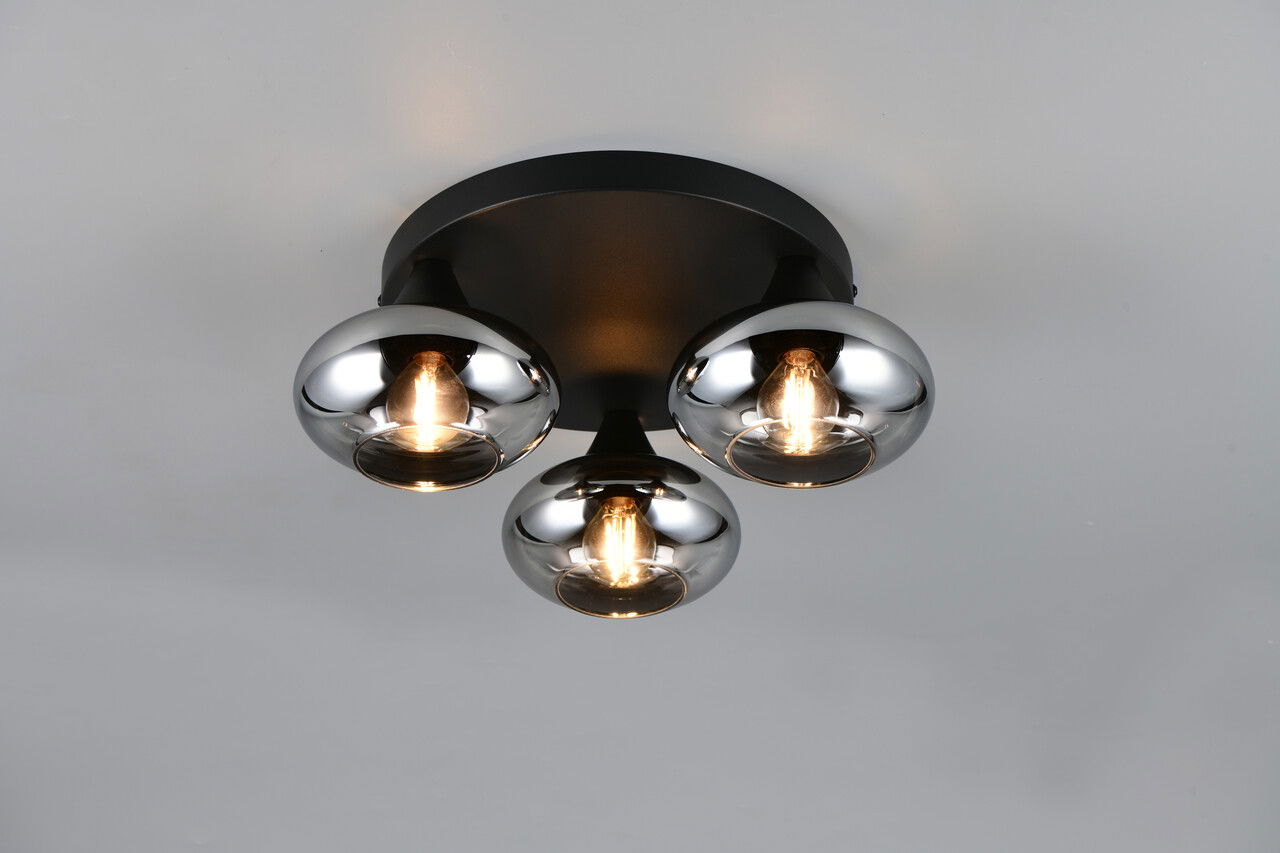 Plafoniera Divina, RL, 39x15 cm, 10W, 3x E14, sticla, negru/gri