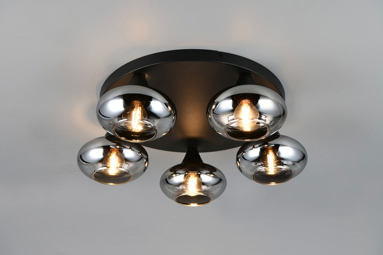 Plafoniera Divina, RL, 49x15 cm, 10W, 5x E14, sticla, negru/gri