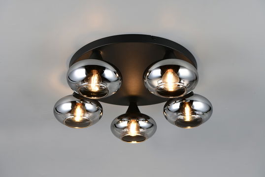 Plafoniera Divina, RL, 49x15 cm, 10W, 5x E14, sticla, negru/gri