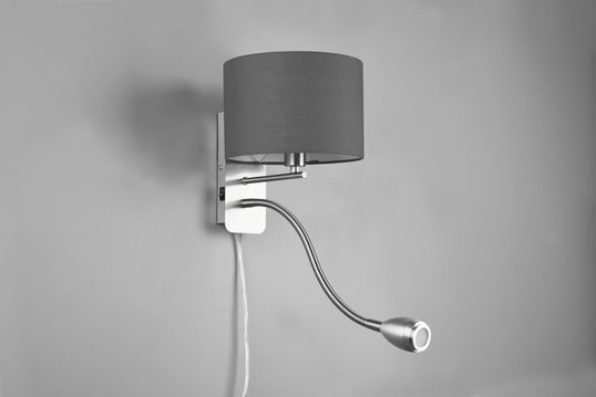 Lampa de perete Hotel, TRIO, 20x34.5x23.5 cm, 40W, 1x E14, metal/textil, gri/argintiu