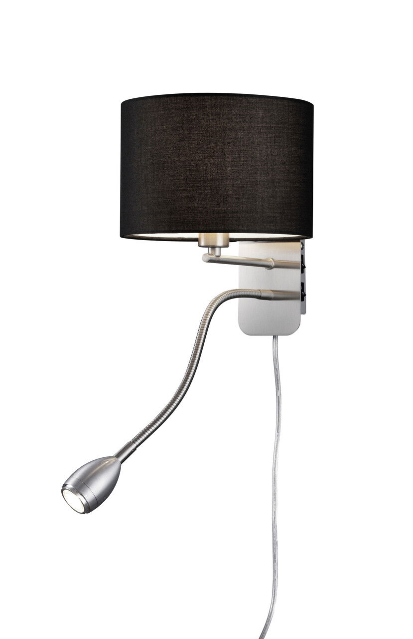 Lampa de perete Hotel, TRIO, 20x34.5x23.5 cm, 40W, 1x E14, metal/textil, negru/argintiu
