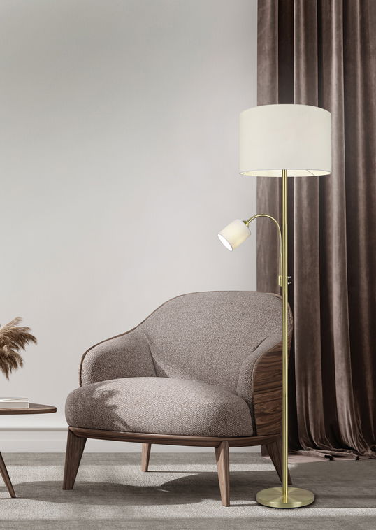 Lampadar Hotel, TRIO, 40x170 cm, 60W, 1x E27, metal/textil, auriu/alb