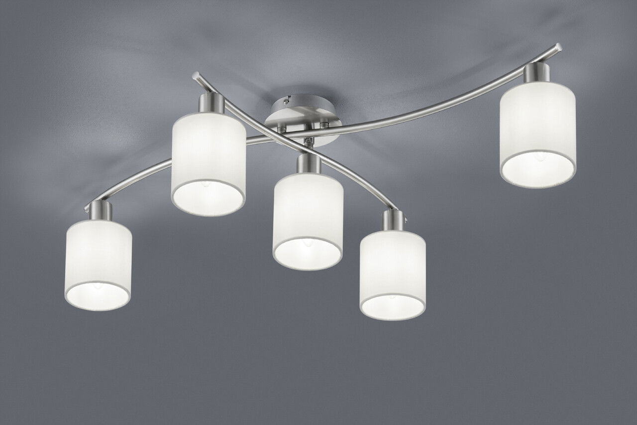 Plafoniera Garda, TRIO, 75x44.2x22 cm, 25W, 5x E14, metal/textil, argintiu/alb