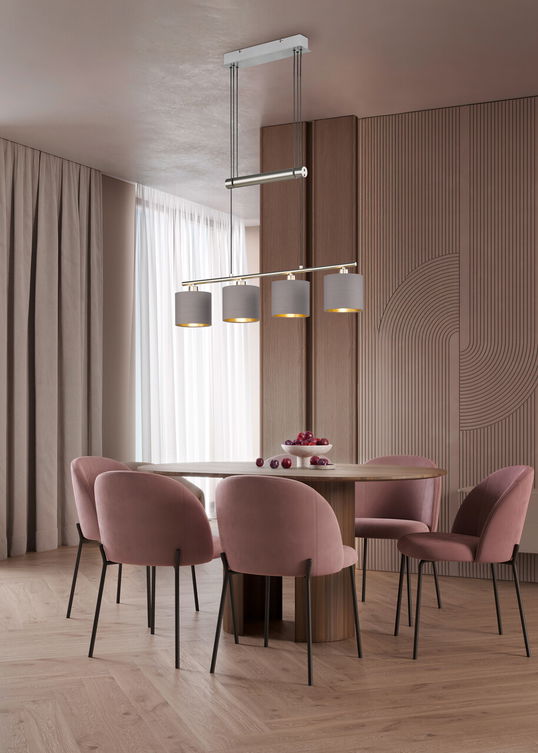 Lustra Garda, TRIO, 77x13.5x150 cm, 28W, 4x E14, metal/textil, argintiu/gri