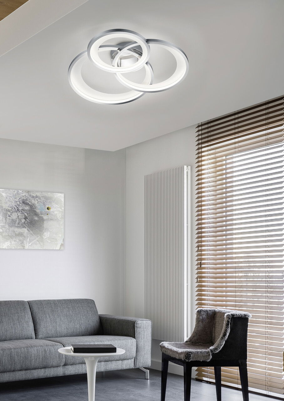 Plafoniera Granada, TRIO, 71.5x63.5x10.5 cm, 36W, 1x SMD, metal, argintiu/alb