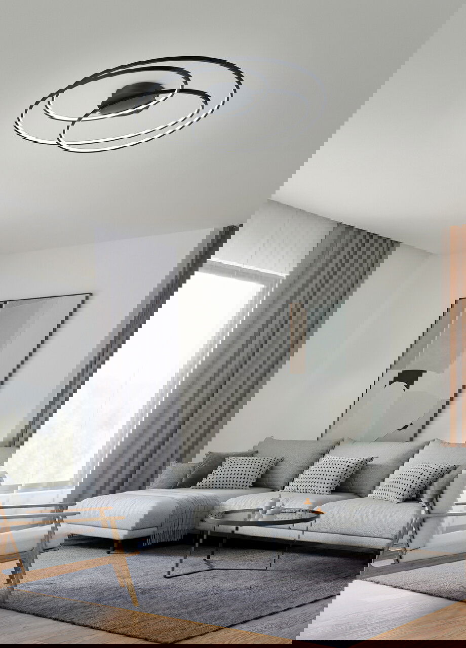 Plafoniera Gale, TRIO, 80x65x14.5 cm, 50W, 1x SMD, metal, negru mat