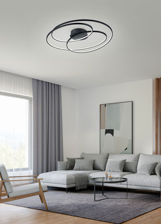 Plafoniera Gale, TRIO, 80x65x14.5 cm, 50W, 1x SMD, metal, negru mat