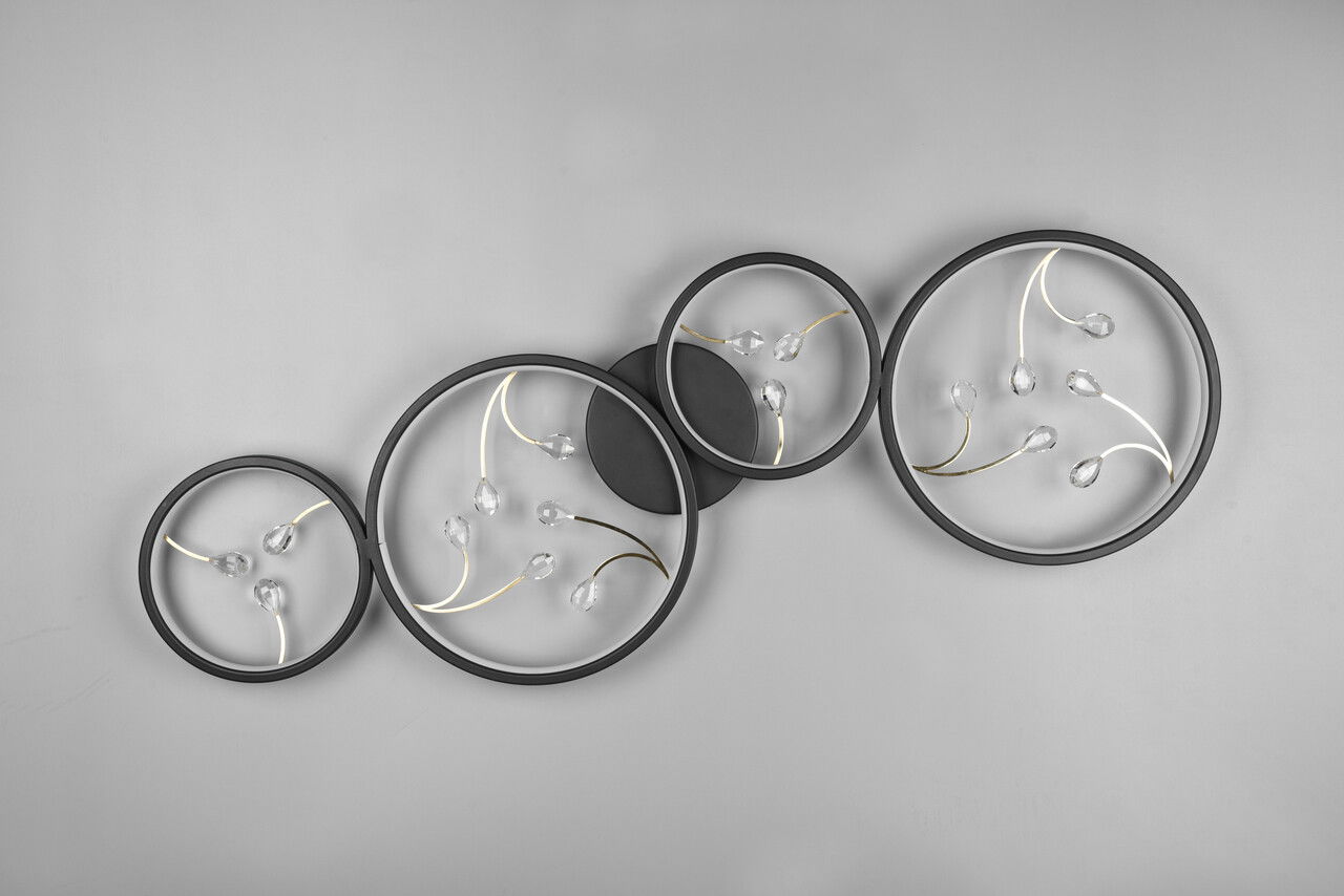 Plafoniera Groovy, TRIO, 95.5x40x6 cm, 37W, 1x SMD, metal, negru mat