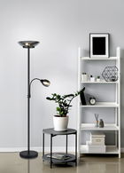 Lampadar Gerry, RL, 34x180 cm, 18W/10W, 2x E27, 1x E14, metal, negru mat/gri