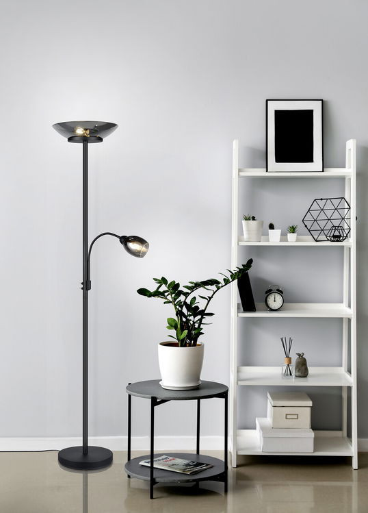 Lampadar Gerry, RL, 34x180 cm, 18W/10W, 2x E27, 1x E14, metal, negru mat/gri