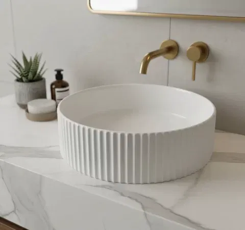 Lavoar rotund ceramic alb A545 – design texturat modern