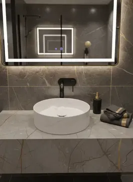 Lavoar Rotund Alb din Ceramică cu Finisaj Marble Subtil - a712-cugo04-m