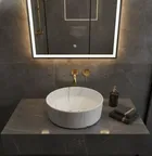 Lavoar Ceramic Rotund Alb cu Model Marmură Neagră a712-p429m