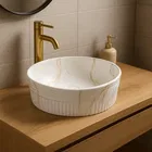 Lavoar ceramic rotund A747-P841M cu design marmorat