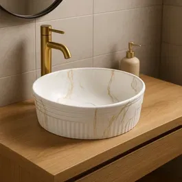 Lavoar ceramic rotund A747-P841M cu design marmorat