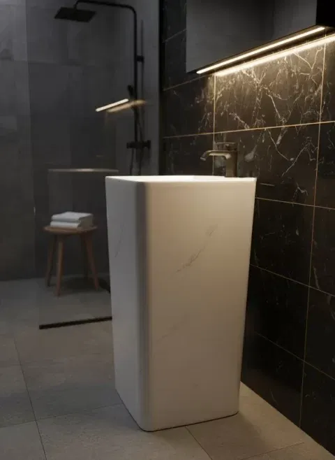 Lavoar freestanding ceramic H15-CUG01-M – design pătrat marmorat