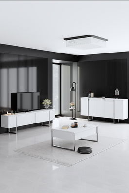 Set mobilier living, Bexley, Luxe, PAL, Alb / Argintiu