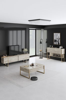 Set mobilier living, Bexley, Luxe Set, PAL, Travertin / Auriu