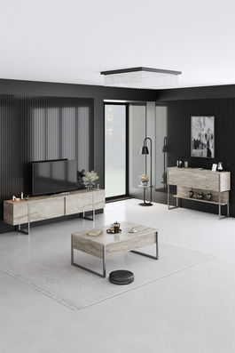 Set mobilier living, Bexley, Luxe Set, PAL, Travertin / Argint