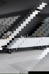 Comoda TV, Bexley, Luxe, 180x30x50 cm, PAL, Alb / Argintiu