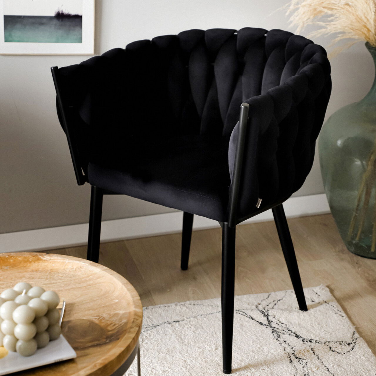 Scaun Prinssi, Homla, 64x54x73 cm, metal/catifea din poliester, negru