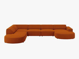 Coltar panoramic stanga 7 locuri, Jodie, Micadoni Home, BL, forma rotunjita, 364x262x70 cm, poliester, caramiziu