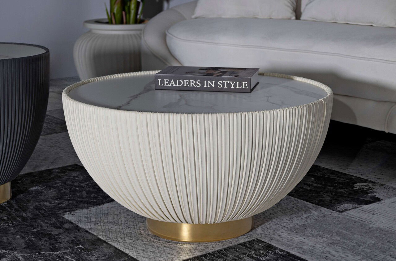 Masuta de cafea Elge, Mauro Ferretti, 71x71x38 cm, fier/ceramica, crem/auriu