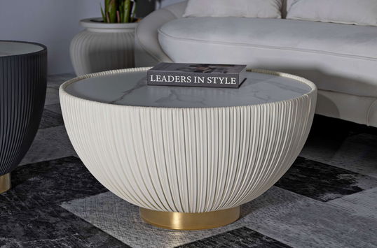 Masuta de cafea Elge, Mauro Ferretti, 71x71x38 cm, fier/ceramica, crem/auriu